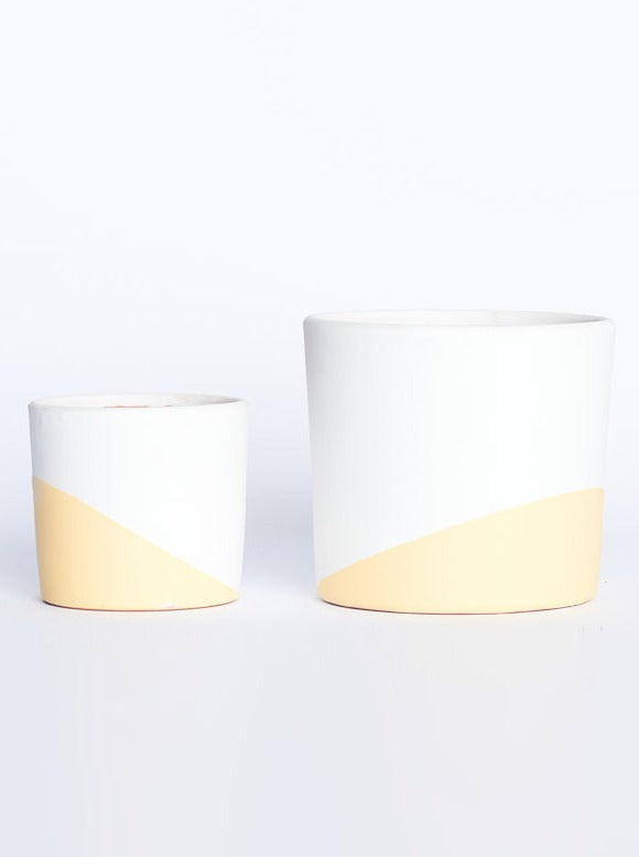 Maceta Amarilla con Blanco 14cm